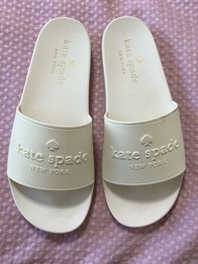 kate spade White Slides with Gold Logo